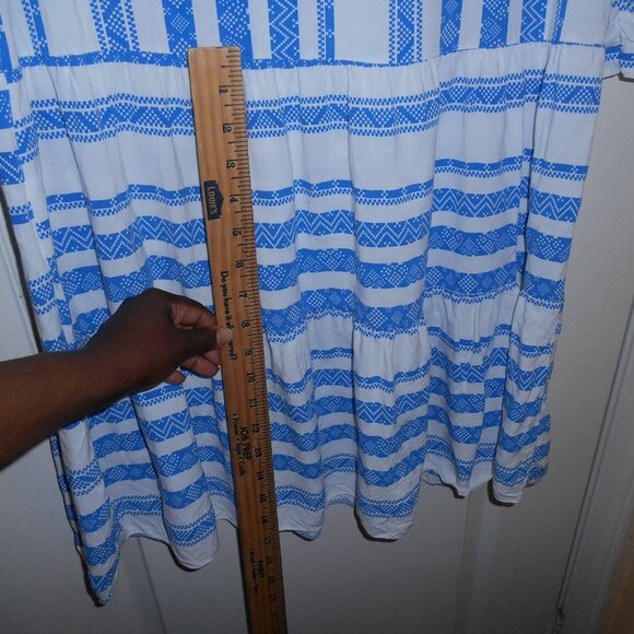 BLUE & WHITE VISCOSE MINI DRESS SWIM COVER RUFFLE HEM BOHO SIZE 5 MADE IN ITALY - Picture 10 of 13